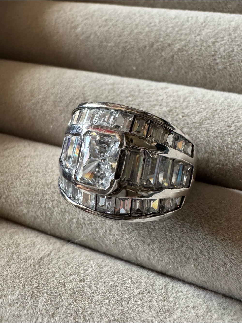 PAJ 925 Sterling Silver Radiant Cut CZ Baguette Statement Ring Size 8